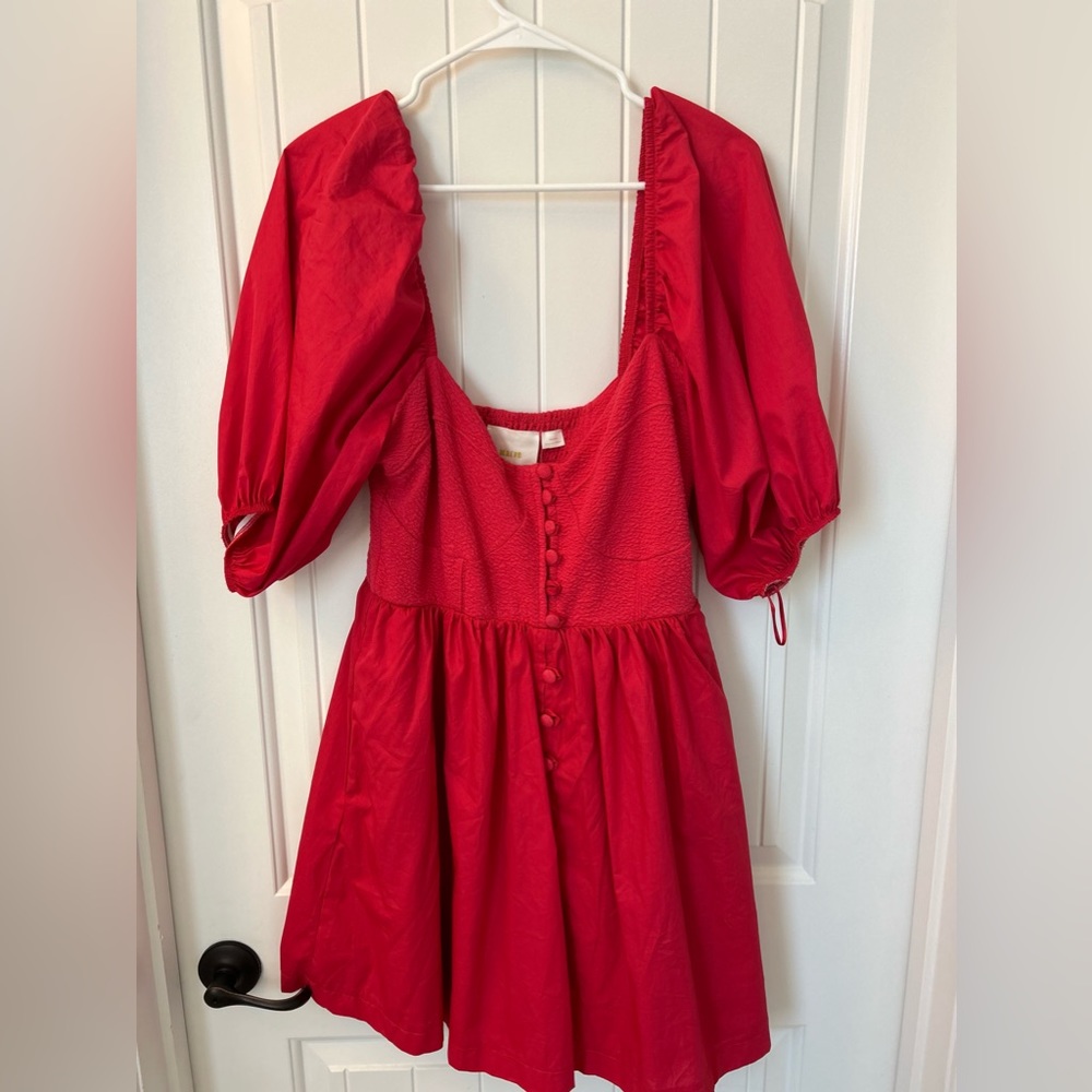 Muted Red Maeve Dress With puff sleeves